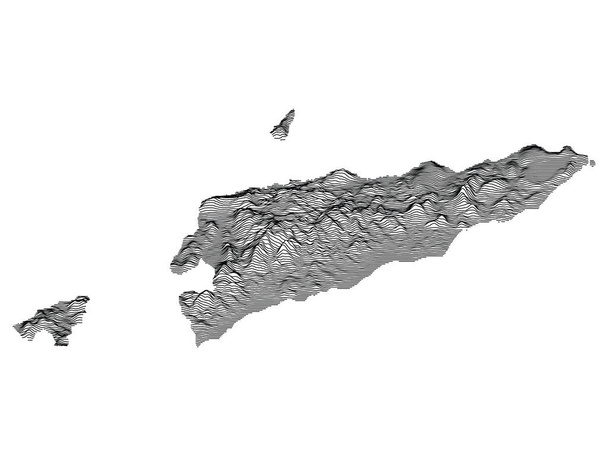 Topografia del contorno 3D in bianco e nero Mappa del paese asiatico di Timor Est (Timor Est) - Vettoriali, immagini