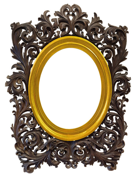 Dřevěný rám pro obrazy, zrcadla nebo fotografie izolované na bílém pozadí. Navrhnout prvek s oříznutou cestou - Fotografie, Obrázek