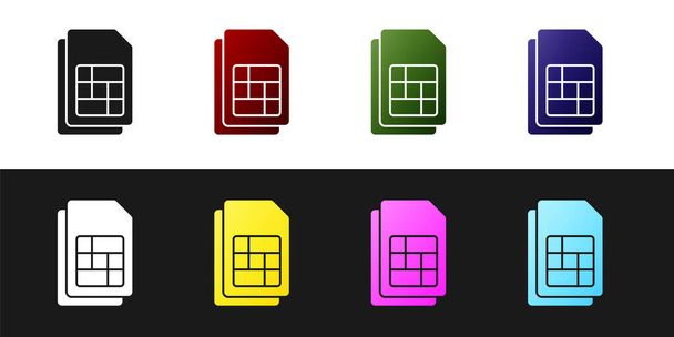 Set Sim card icon isolated on black and white background. Mobile cellular phone sim card chip. Mobile telecommunications technology symbol.  Vector. - Vector, Image