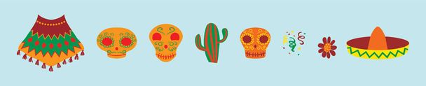 conjunto de modelo de desenho animado mexicano colorido ícone com vários modelos. ilustração vetorial moderna isolado no fundo azul - Vetor, Imagem