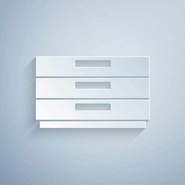Paper cut Chest of drawers icon isolated on grey background. Paper art style. Vector. - Vector, Image