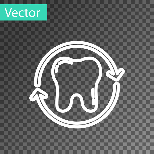 Fehér vonal Fogfehérítés koncepció ikon elszigetelt átlátszó háttérrel. A fogászati klinika vagy a fogorvosi központ fogszimbóluma. Vektor. - Vektor, kép