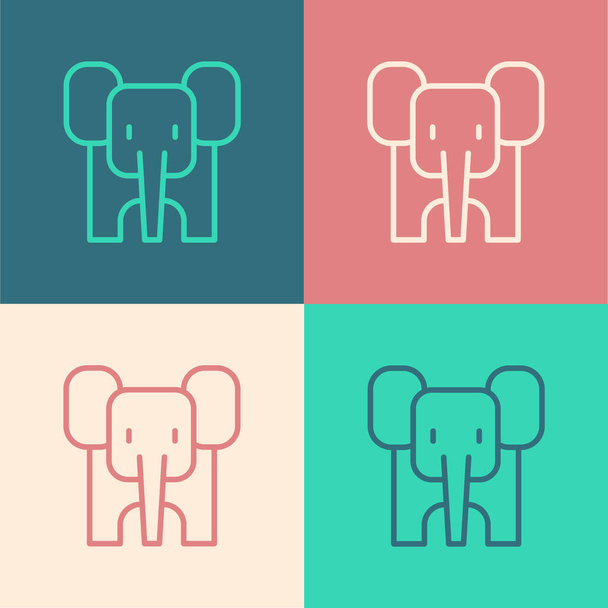 Pop Art Linie Elefant Symbol isoliert auf farbigem Hintergrund. Vektor. - Vektor, Bild