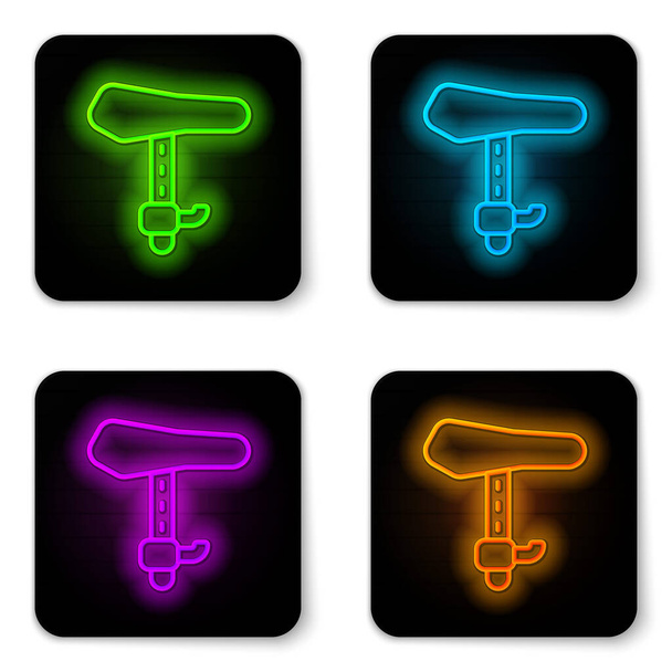 Glowing neon line Bicycle seat icon isolated on white background. Bicycle saddle. Black square button. Vector. - Vector, Image