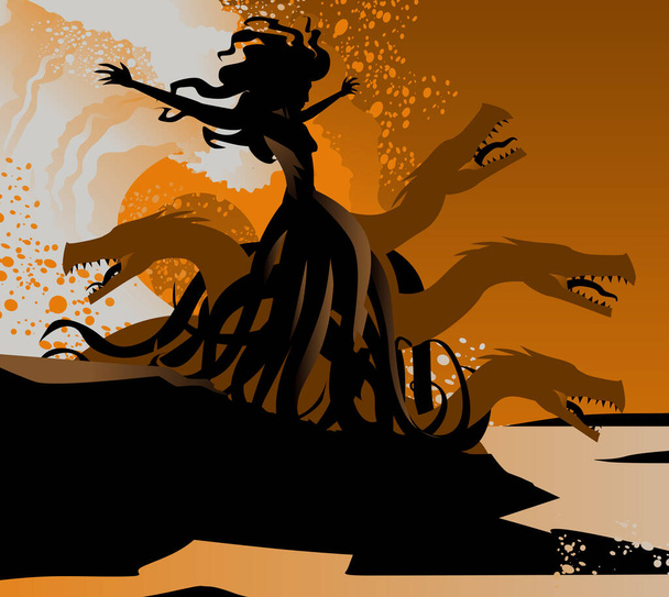 Naranja y negro scylla monstruo marino - Vector, imagen