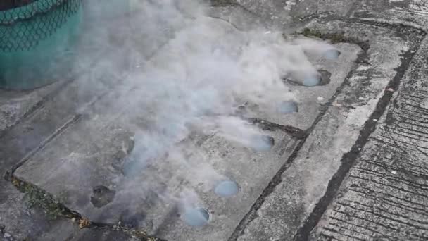 Sproeien muggenmoordenaar onder de riool pijp voor het doden van. - Video