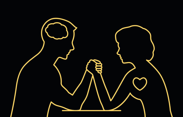 man versus woman, confrontation and competition. family psychology and the fight against stereotypes. silhouettes of man and woman. vector illustration - Vector, Image