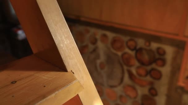 Im Inneren eines netzunabhängigen Mini-Hauses im Wald - Filmmaterial, Video