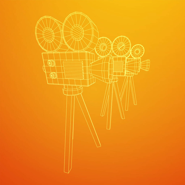 Polygonal camera projector. Movie time. Show film cinema festival concept. Wireframe low poly mesh vector illustration. - Vektor, obrázek