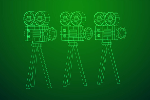 Polygonal camera projector. Movie time. Show film cinema festival concept. Wireframe low poly mesh vector illustration. - Vektör, Görsel