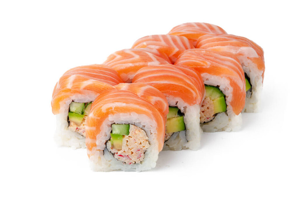 Philadelphia sushi roll isolated on white background - Фото, изображение
