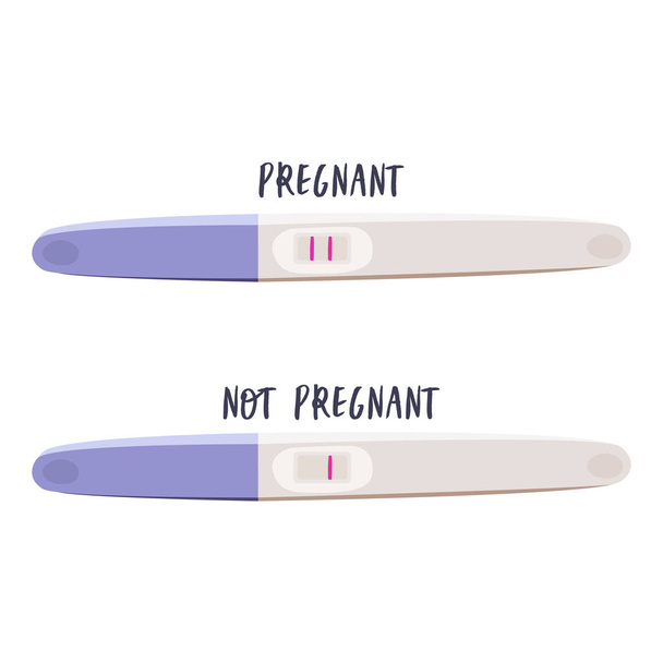 Flat vector cartoon illustration of pregnancy tests. Positive and negative pregnancy tests isolated on a white background - Vector, Image
