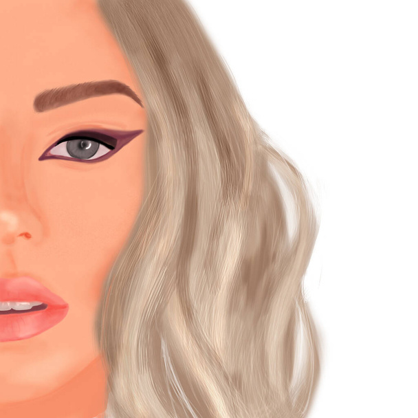 fashion illustration portrait of beautibul young blonde woman with makeup - Foto, immagini
