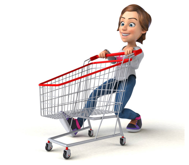 Fun 3D cartoon teenage girl shopping - Fotó, kép
