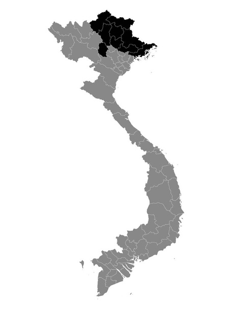 Vietnam 'ın kuzeydoğu Vietnam bölgesinin Gri Haritası içinde Siyah Konum Haritası - Vektör, Görsel