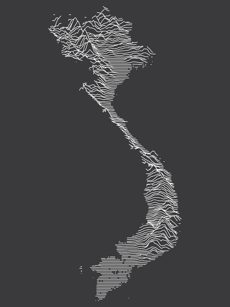Чорно-білий 3d контурний рельєф на карті азійської країни вітнам - Вектор, зображення