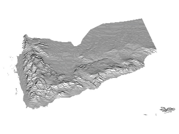 Zwart-wit 3D Contour Topografie Kaart van het Aziatische land Jemen - Vector, afbeelding