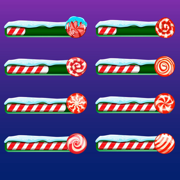 Big set game resource bar with vector cartoon New Year candy - Διάνυσμα, εικόνα