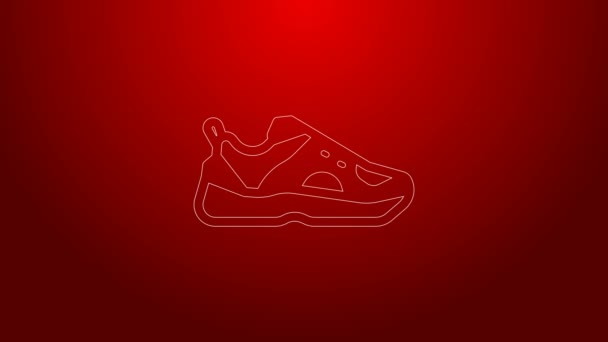 Green line Fitness sneakers shoes for training, running icon isolated on red background. Sport shoes. 4K Video motion graphic animation - Footage, Video