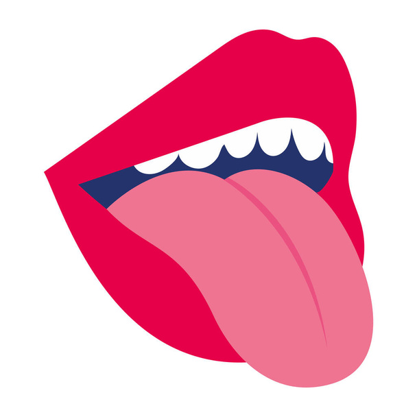 наклейка рта, красные губы и розовый язык - Вектор,изображение
