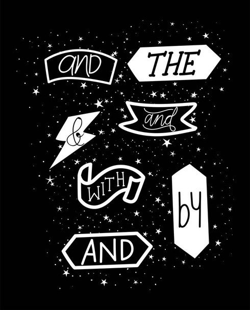 conjunto de palavras-chave em fundo preto com estrelas - Vetor, Imagem