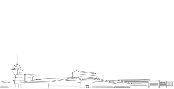 Εργοστάσιο κτίρια σκίτσο σχέδια σε προοπτική άποψη, το γραφείο εργασίας και το κτίριο εργοστάσιο. Χειροποίητη τρισδιάστατη απεικόνιση. - Φωτογραφία, εικόνα