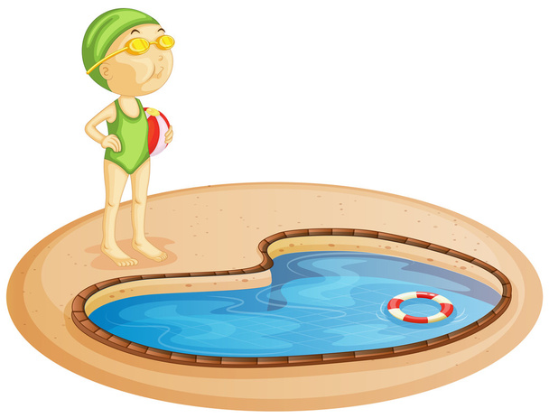 Молодая девушка в бассейне
 - Вектор,изображение