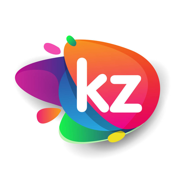 Letter KZ logo with colorful splash background, letter combination logo design for creative industry, web, business and company. - Вектор,изображение