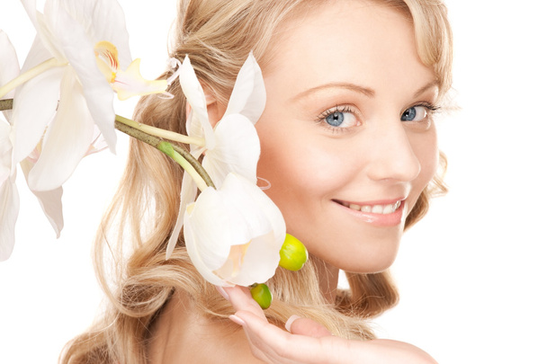 Beautiful woman with white flower - Foto, immagini
