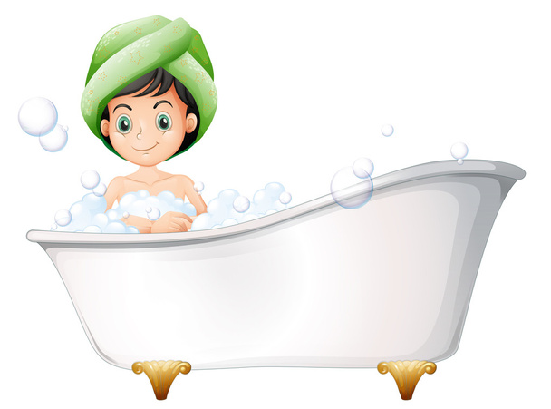 風呂に入って、若い女性 - ベクター画像
