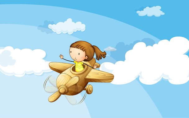 A wooden plane with a girl - Vector, Image