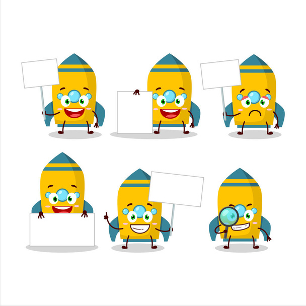 Yellow rocket firecracker cartoon character bring information board. Vector illustration - Vektor, kép
