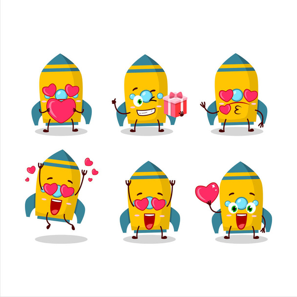 Yellow rocket firecracker cartoon character with love cute emoticon. Vector illustration - Vektör, Görsel