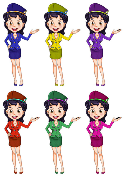 Una hostess aerea con diverse uniformi
 - Vettoriali, immagini