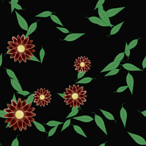 simple flowers with green leaves in free composition, vector illustration - Vector, Image