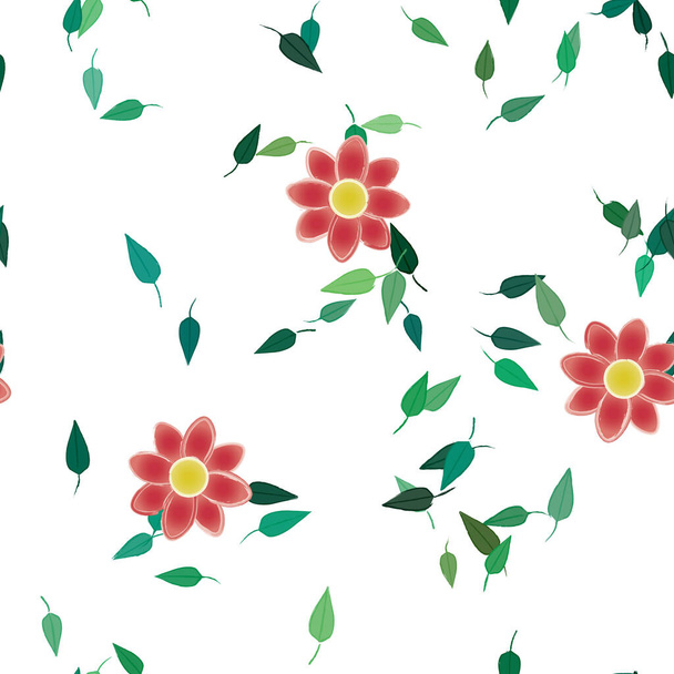 abstract flowers with leaves seamless pattern, vector illustration - Vector, Image