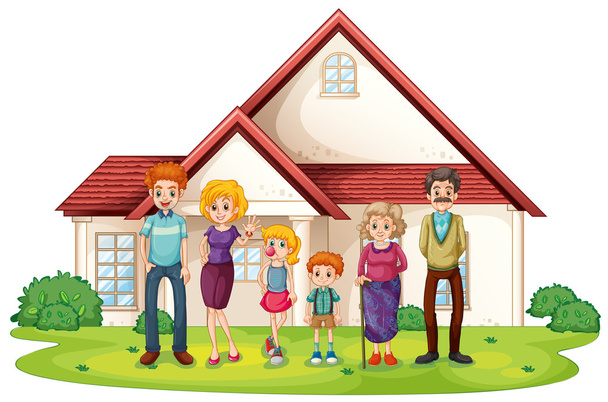 A family in front of their big house - Vector, Image