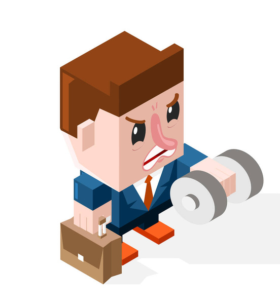 Pissed Off Cartoon Boy Doing Sport on White Background. Business Concept. Isolated Vector Elements - Διάνυσμα, εικόνα
