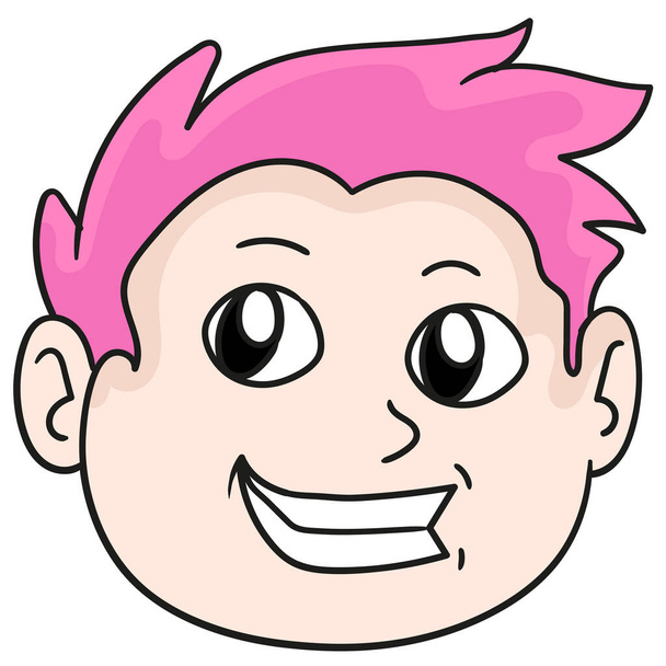 O homem de cabelos cor-de-rosa riu feliz. imagem ícone doodle - Vetor, Imagem