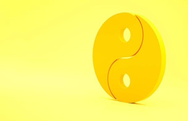 Giallo Yin Yang simbolo di armonia ed equilibrio icona isolata su sfondo giallo. Concetto minimalista. Illustrazione 3d rendering 3D. - Foto, immagini