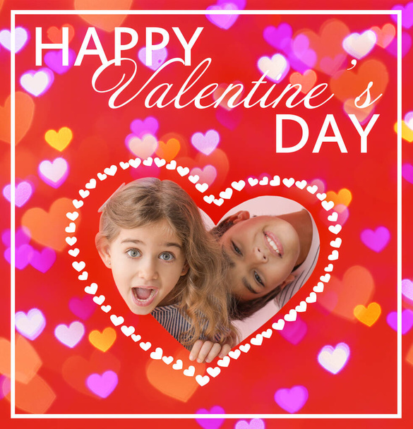 Beautiful greeting card for Valentines Day with children  - Zdjęcie, obraz