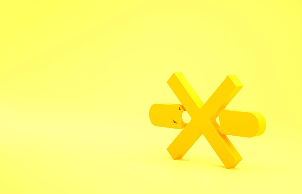 Желтый Значок "Курение запрещено" на желтом фоне. Символ сигарет. Концепция минимализма. 3D-рендеринг. - Фото, изображение