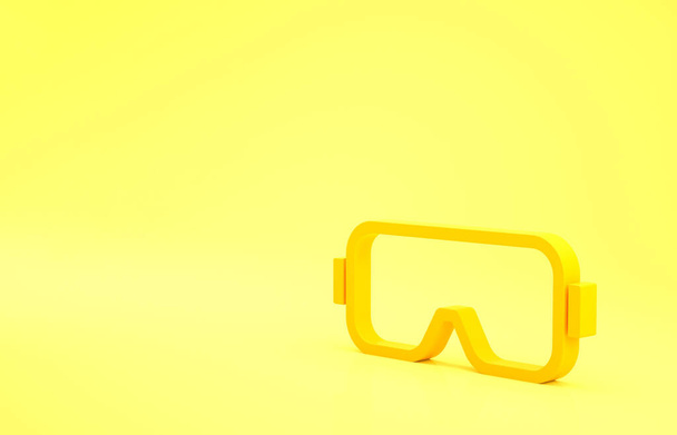 Yellow Diving mask icon isolated on yellow background. Extreme sport. Diving underwater equipment. Minimalism concept. 3d illustration 3D render. - Photo, Image