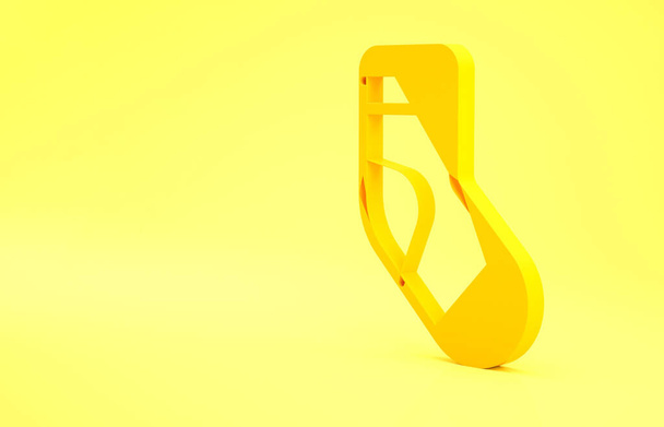 Yellow Christmas stocking icon isolated on yellow background. Merry Christmas and Happy New Year. Minimalism concept. 3d illustration 3D render. - Photo, Image