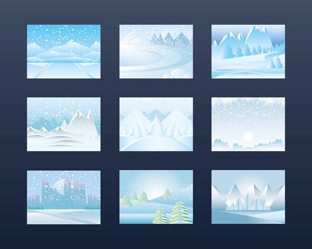winter landscape scenery mountains trees snowfall concept - Vector, afbeelding