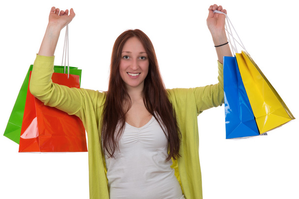 Happy young woman with shopping bags having fun while shopping - Foto, Imagem
