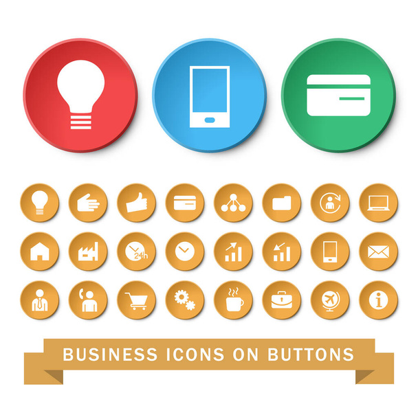 Set of 24 Universal Business & SEO Icons on Circular Buttons on White Background. Isolated Elements - Vektor, Bild
