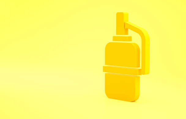 Icono de granada de mano amarilla aislado sobre fondo amarillo. Explosión de bombas. Concepto minimalista. 3D ilustración 3D render. - Foto, imagen