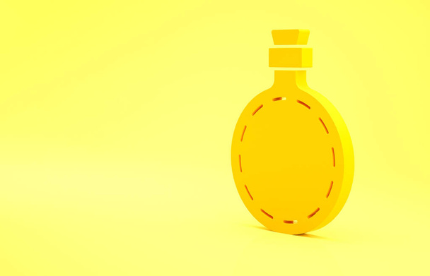 Желтый значок бутылки воды столовой изолирован на желтом фоне. Туристическая фляжка. Кувшин с водой в кампании. Концепция минимализма. 3D-рендеринг. - Фото, изображение