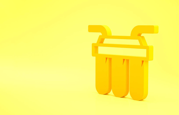 Yellow Water filter icon isolated on yellow background. System for filtration of water. Reverse osmosis system. Minimalism concept. 3d illustration 3D render. - Φωτογραφία, εικόνα